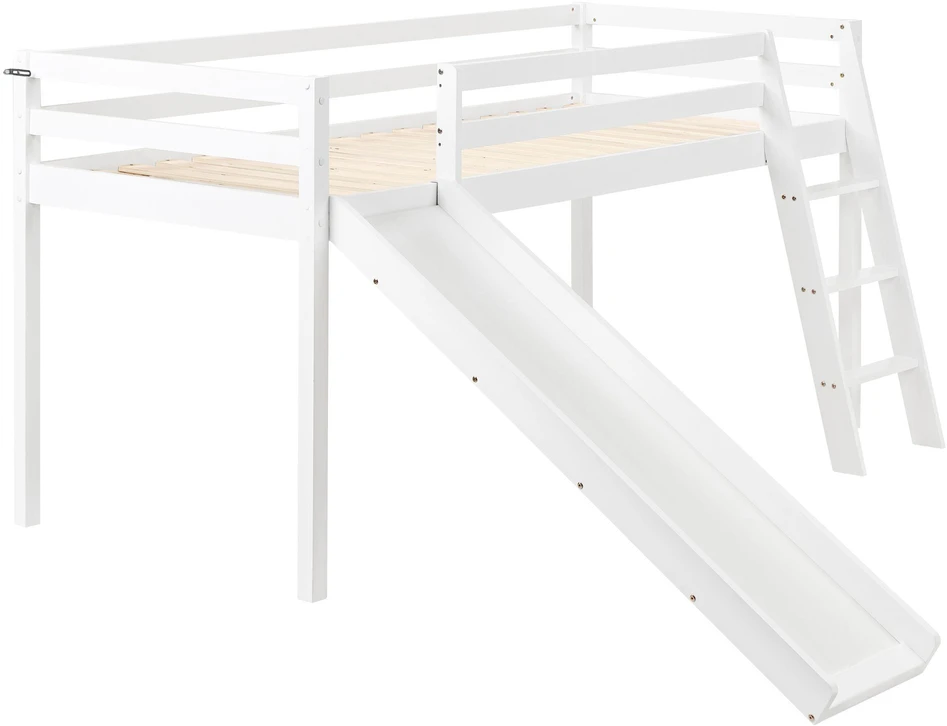 Beliani Dviaukštė lova su čiuožykla iš pušies medienos STAPLE, 90 x 200 cm, balta