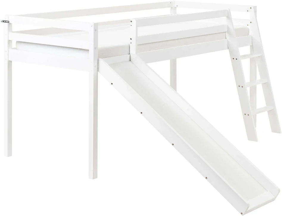 Beliani Dviaukštė lova su čiuožykla iš pušies medienos STAPLE, 90 x 200 cm, balta