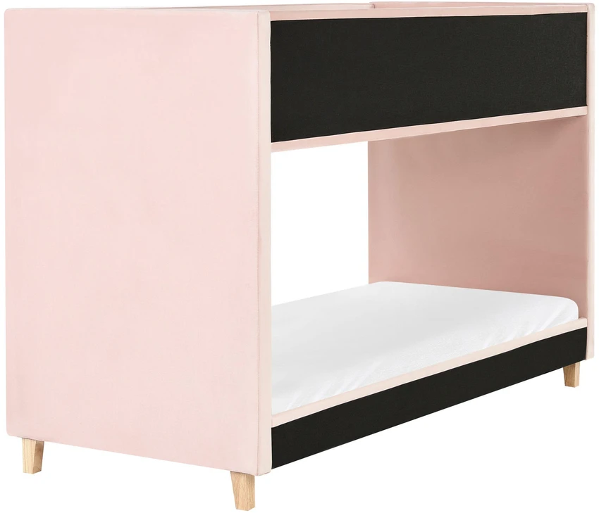 Beliani Dviaukštė lova veliūrinė CHOCQUES 90 x 200 cm pastelinės rožinės spalvos