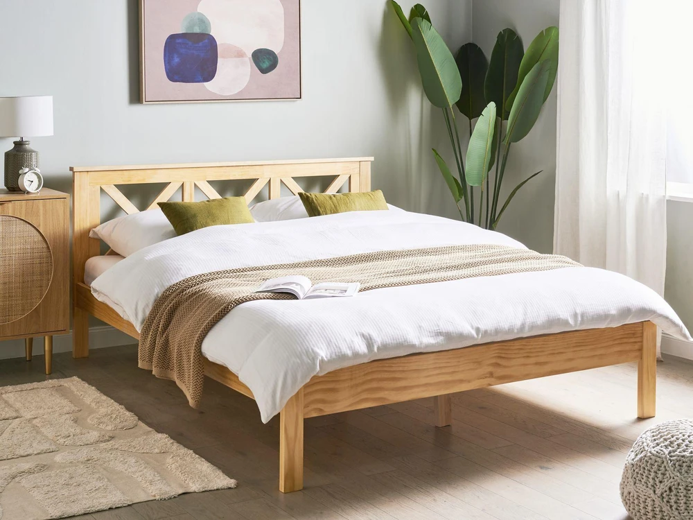 Beliani Dviejų asmenų lova iš pušies medienos TANNAY 160 x 200 cm šviesiai ruda