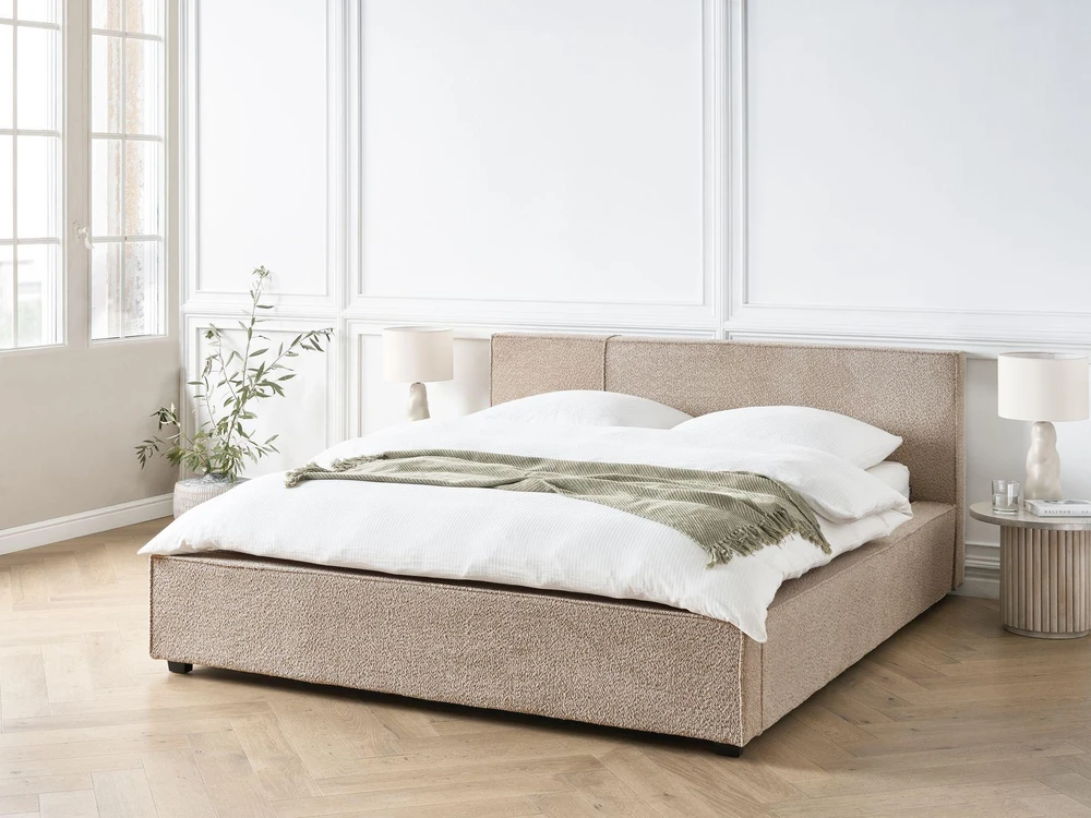 Beliani Dviejų asmenų lova MIRANDE 160 x 200 cm smėlio spalvos boucle