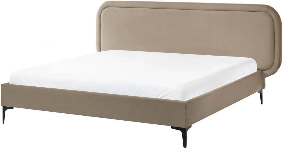 Beliani Dviejų asmenų lova Velvet SUZETTE 160 x 200 cm smėlio spalvos