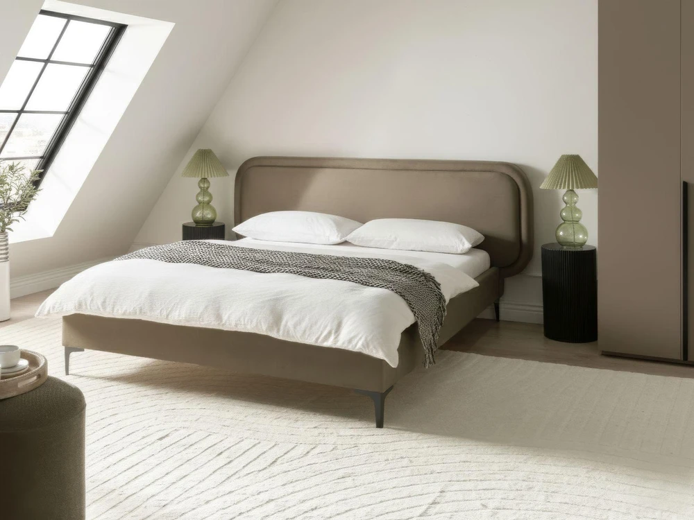 Beliani Dviejų asmenų lova Velvet SUZETTE 160 x 200 cm smėlio spalvos