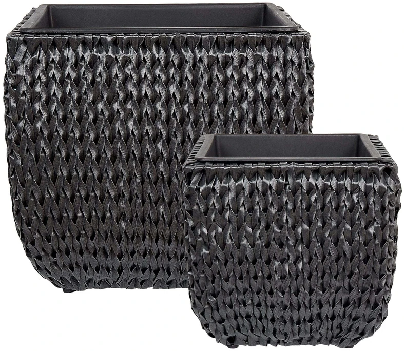 Beliani Dviejų BERBERIS vazonų rinkinys 34/45 cm, juodas technoratanas