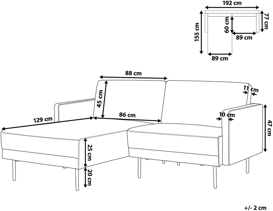 Beliani Dviejų vietų kampinė sofa BREDA, juoda, dešinė