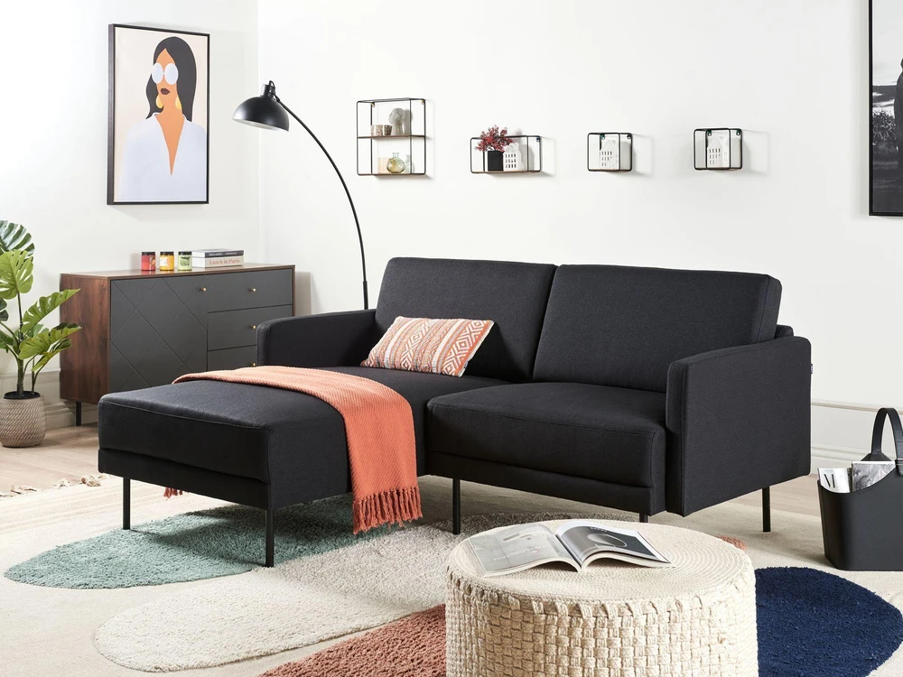 Beliani Dviejų vietų kampinė sofa BREDA, juoda, dešinė