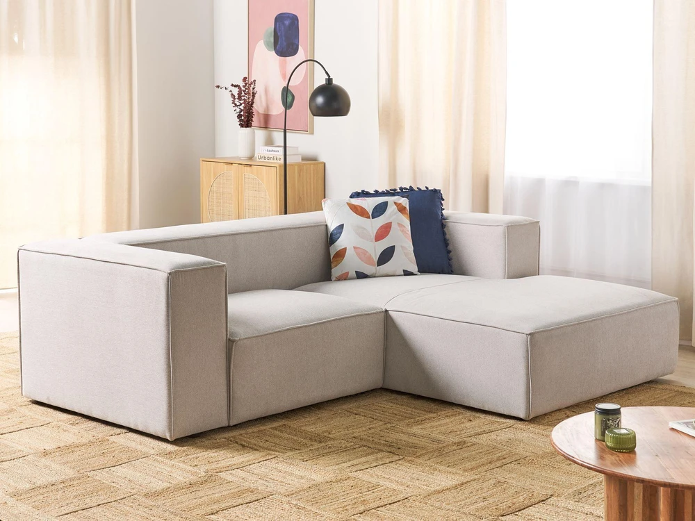 Beliani Dviejų vietų kampinė sofa VERNON šviesiai smėlio spalvos kairinė