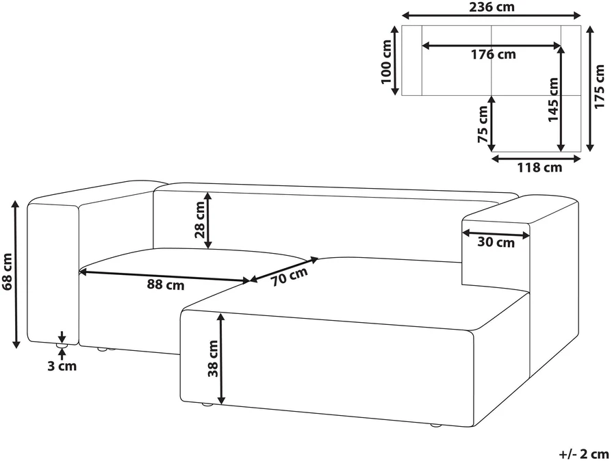 Beliani Dviejų vietų kampinė sofa VERNON šviesiai smėlio spalvos kairinė