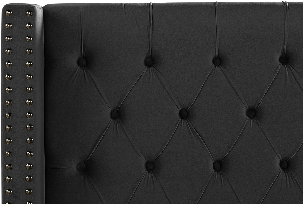 Beliani Dviejų vietų lova LUBBON 160 x 200 cm, juoda veliūrinė