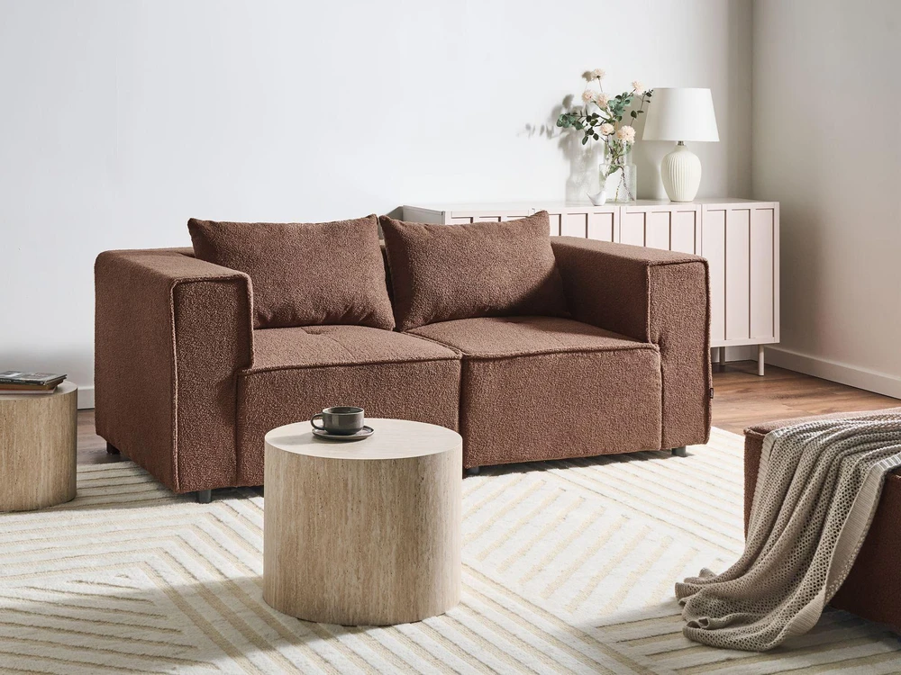 Beliani Dviejų vietų modulinė sofa AXEBO, ruda bouclé