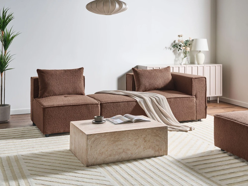 Beliani Dviejų vietų modulinė sofa AXEBO, ruda bouclé