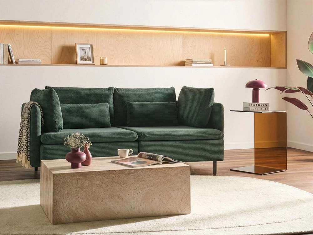 Beliani Dviejų vietų modulinė sofa EGERIS tamsiai žalias velvetas