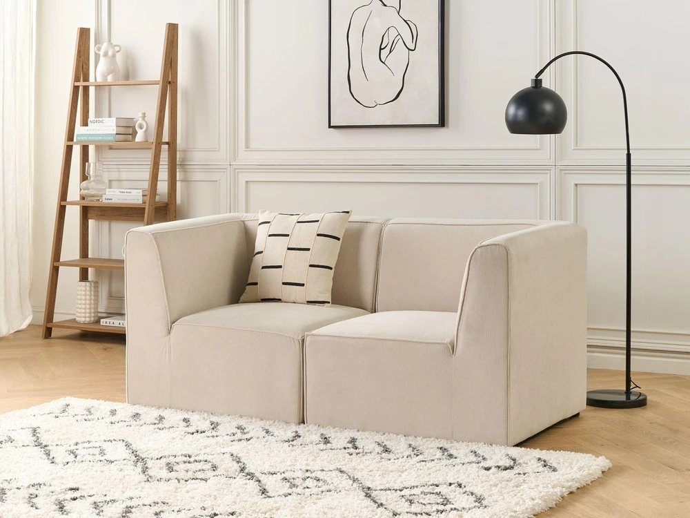 Beliani Dviejų vietų modulinė sofa LEMVIG, šviesiai smėlio spalvos velvetas