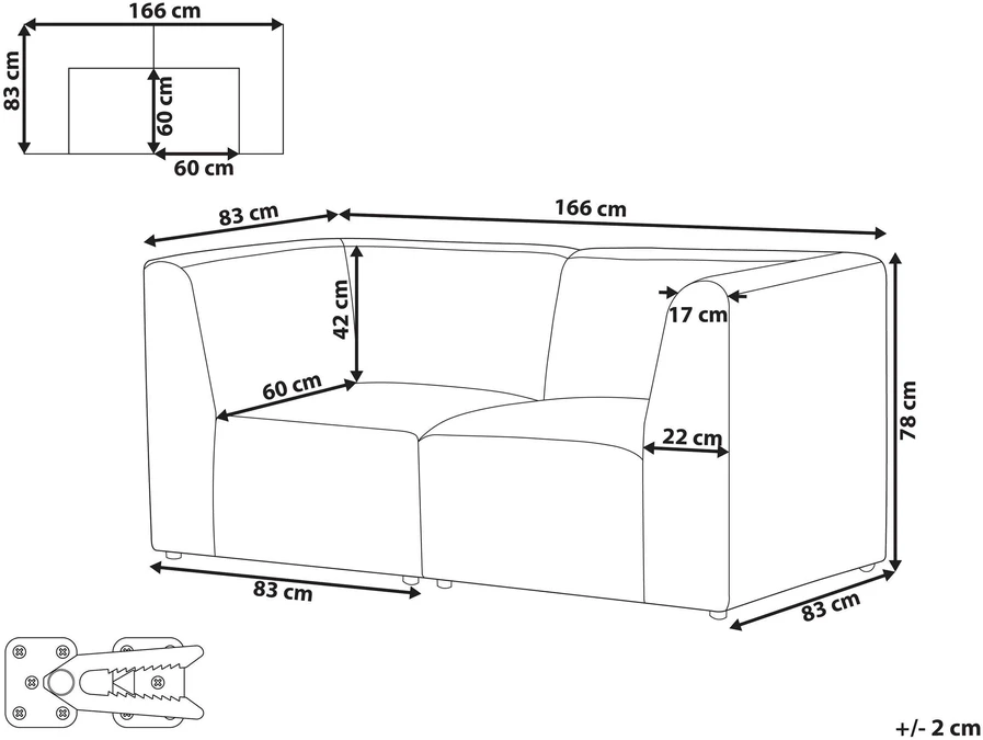 Beliani Dviejų vietų modulinė sofa LEMVIG, šviesiai smėlio spalvos velvetas