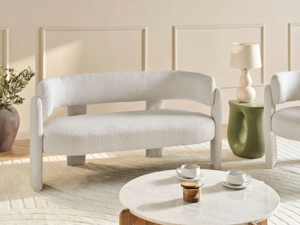Beliani Dviejų vietų sofa BUREA su šenilio apmušalais, kreminė balta