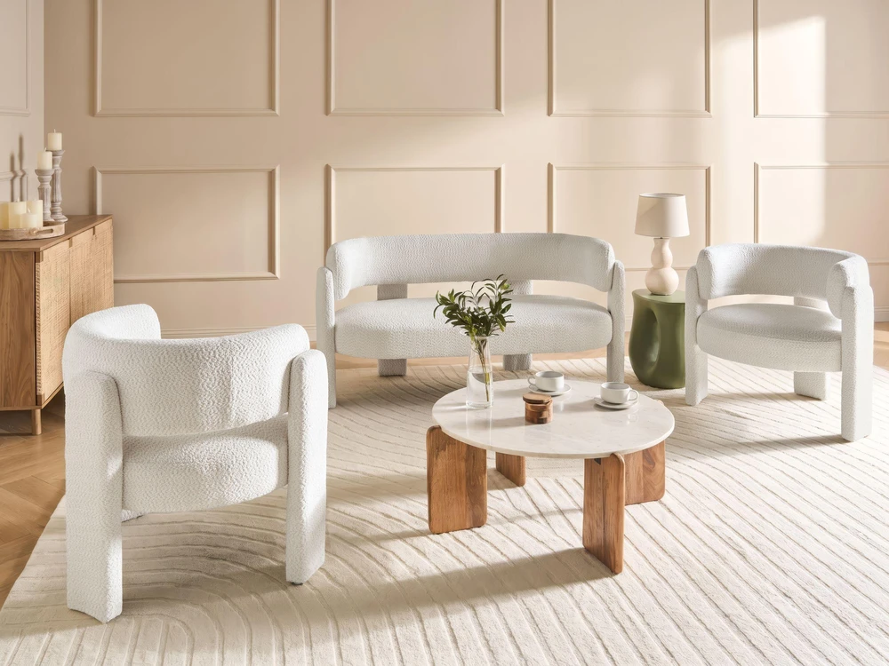 Beliani Dviejų vietų sofa BUREA su šenilio apmušalais, kreminė balta