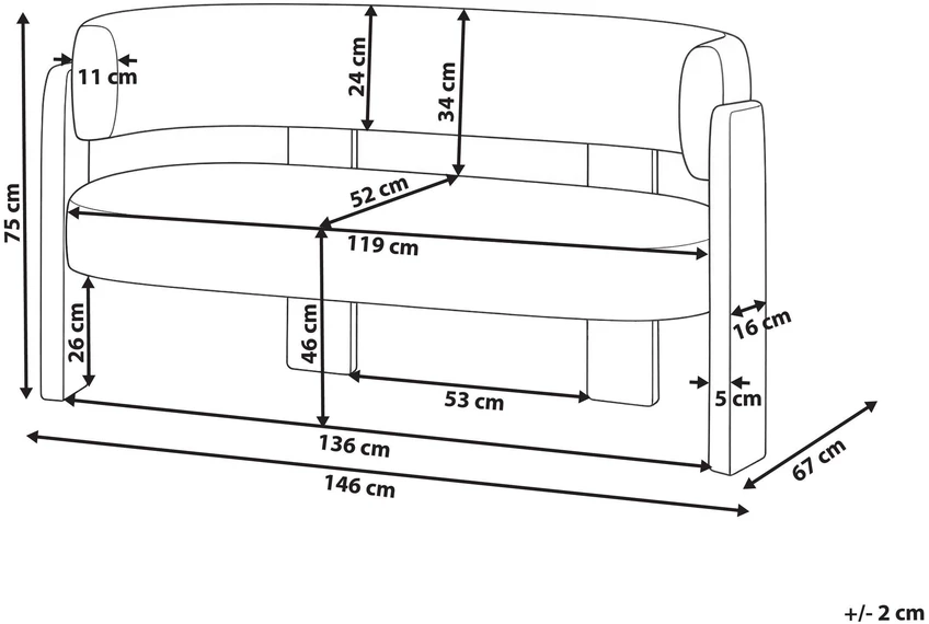 Beliani Dviejų vietų sofa BUREA su šenilio apmušalais, kreminė balta