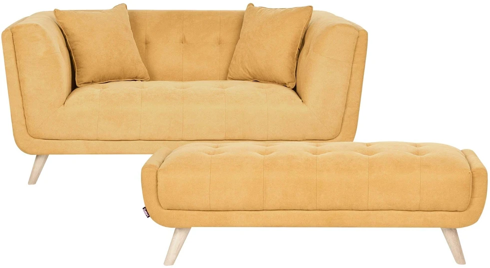 Beliani Dviejų vietų sofa HABO, garstyčių spalvos, su otomane
