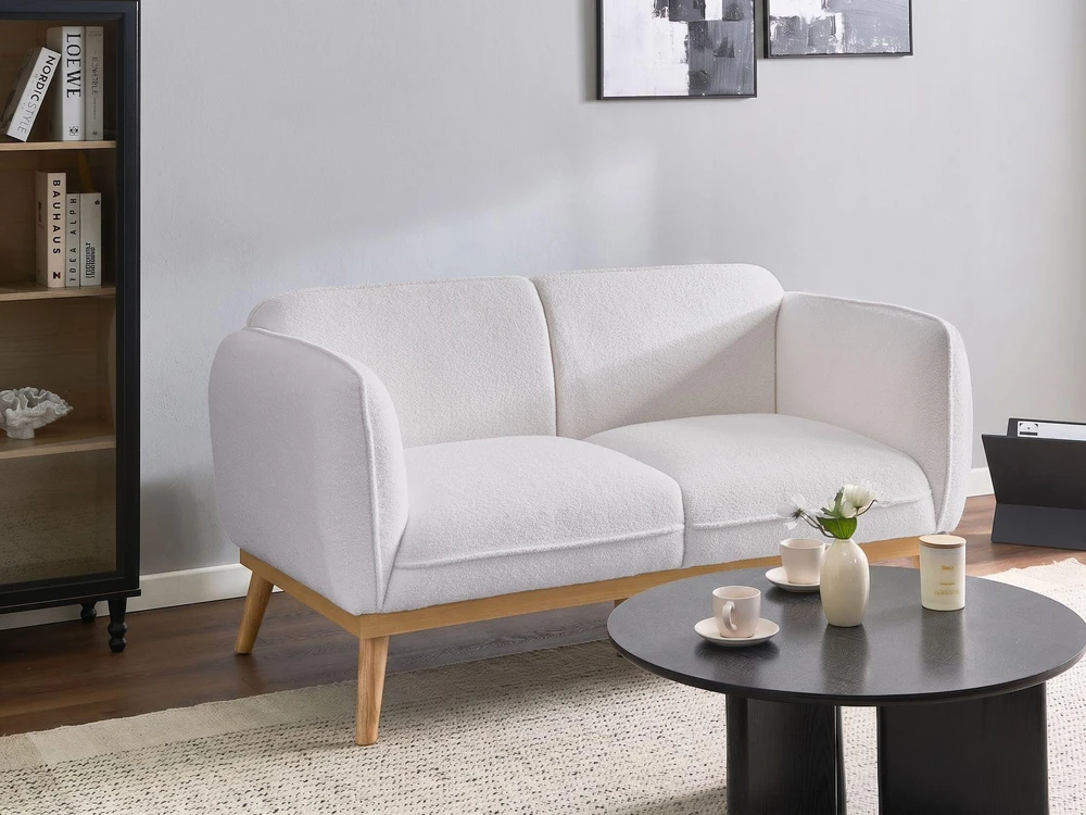 Beliani Dviejų vietų sofa LJUNG, balta boucle