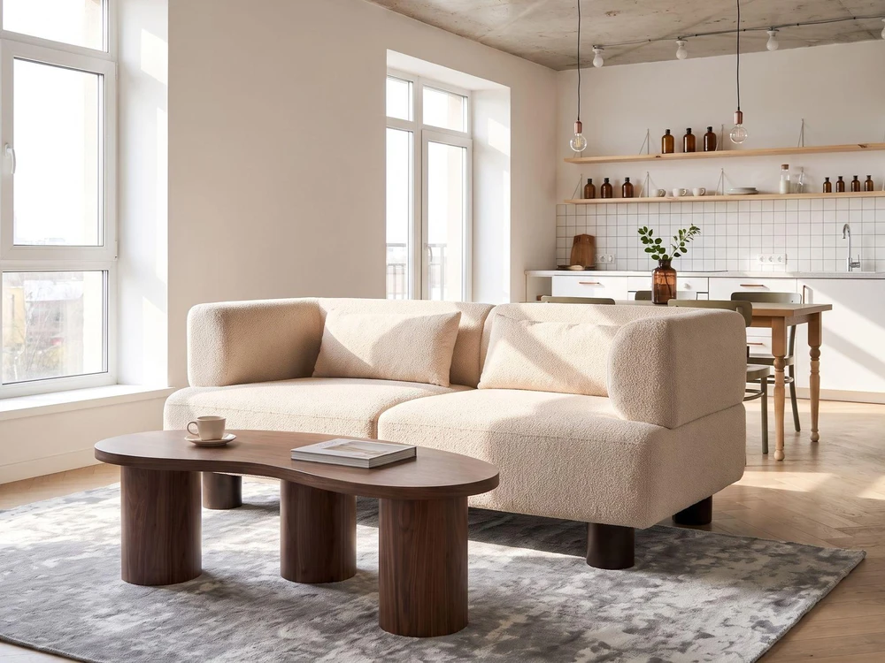 Beliani Dviejų vietų sofa MOVIK, Boucle, smėlio spalvos