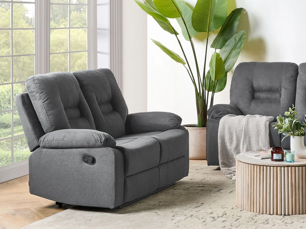 Beliani Dviejų vietų sofa su rankiniu poilsio mechanizmu BERGEN, grafito spalvos