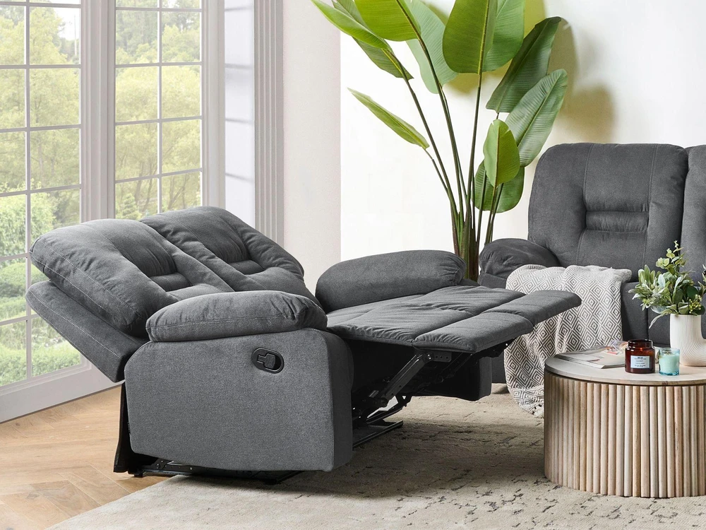 Beliani Dviejų vietų sofa su rankiniu poilsio mechanizmu BERGEN, grafito spalvos