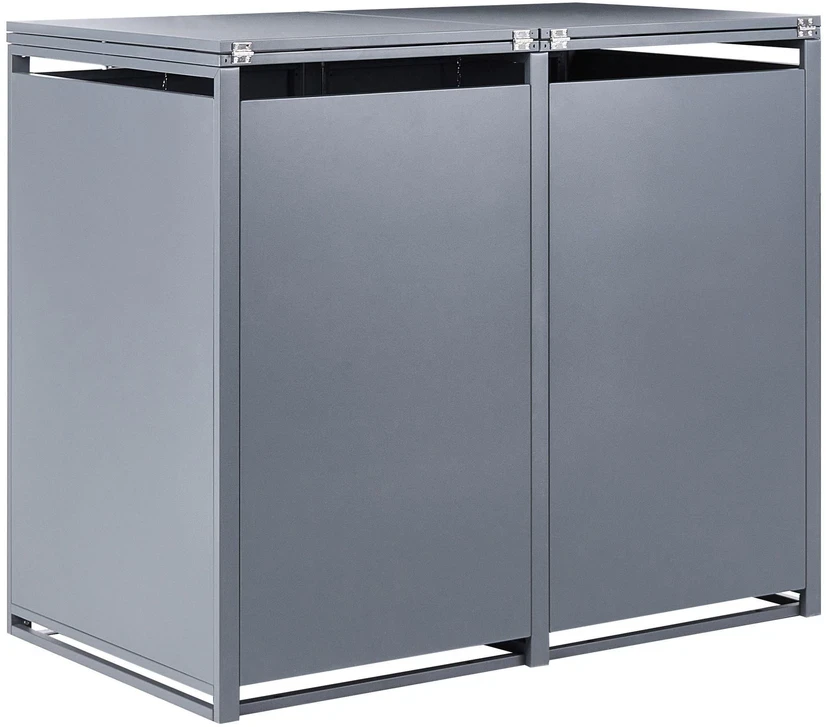 Beliani Dviguba šiukšliadėžės dėžė 480 L PIACENZA metalinė tamsiai pilka