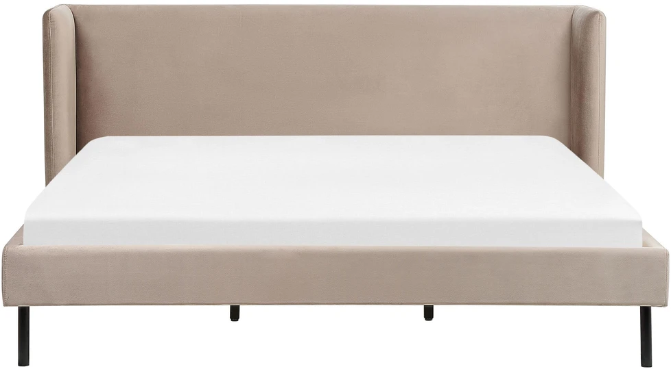 Beliani Dvigulė aksominė lova ARETTE 180 x 200 cm smėlio spalvos