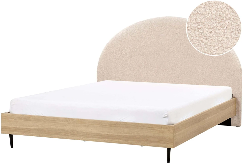 Beliani Dvigulė lova Boucle MILLAY 180 x 200 cm, smėlio spalvos