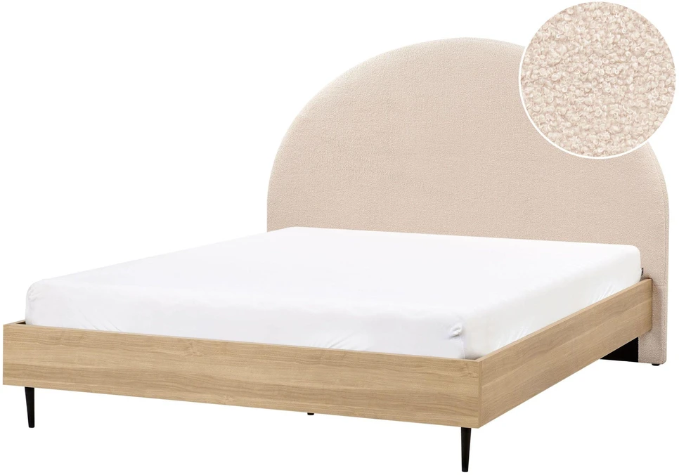 Beliani Dvigulė lova MILLAY 160 x 200 cm Boucle, smėlio spalvos