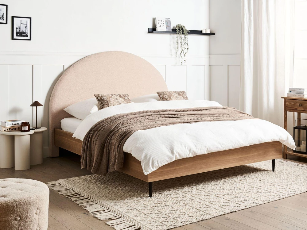 Beliani Dvigulė lova MILLAY 160 x 200 cm Boucle, smėlio spalvos