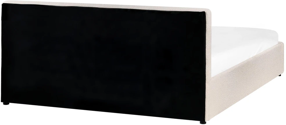 Beliani Dvigulė lova su patalynės dėže BOUSSE, boucle audinys, pieno balta, 160 x 200 cm