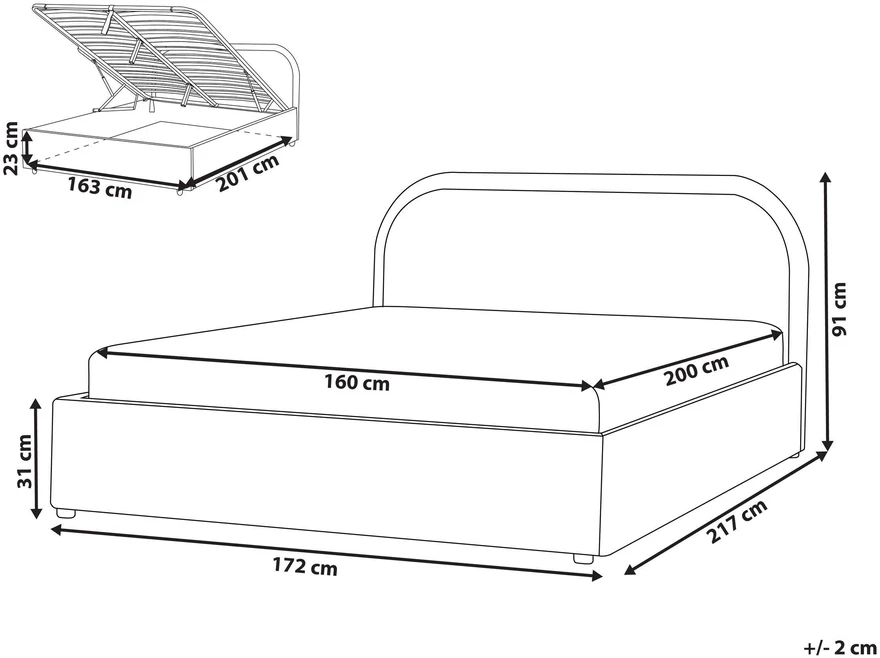 Beliani Dvigulė lova su patalynės dėže QUILLIEN, boucle audinys, smėlio spalvos, 160 x 200 cm