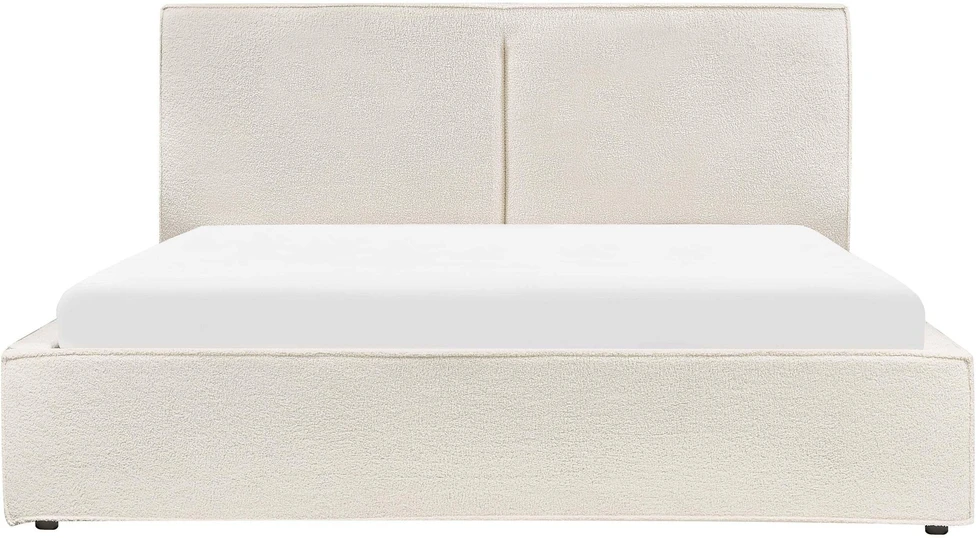 Beliani Dvipulė lova su patalynės dėže MOISSAC, boucle audinys, balta, 160 x 200 cm