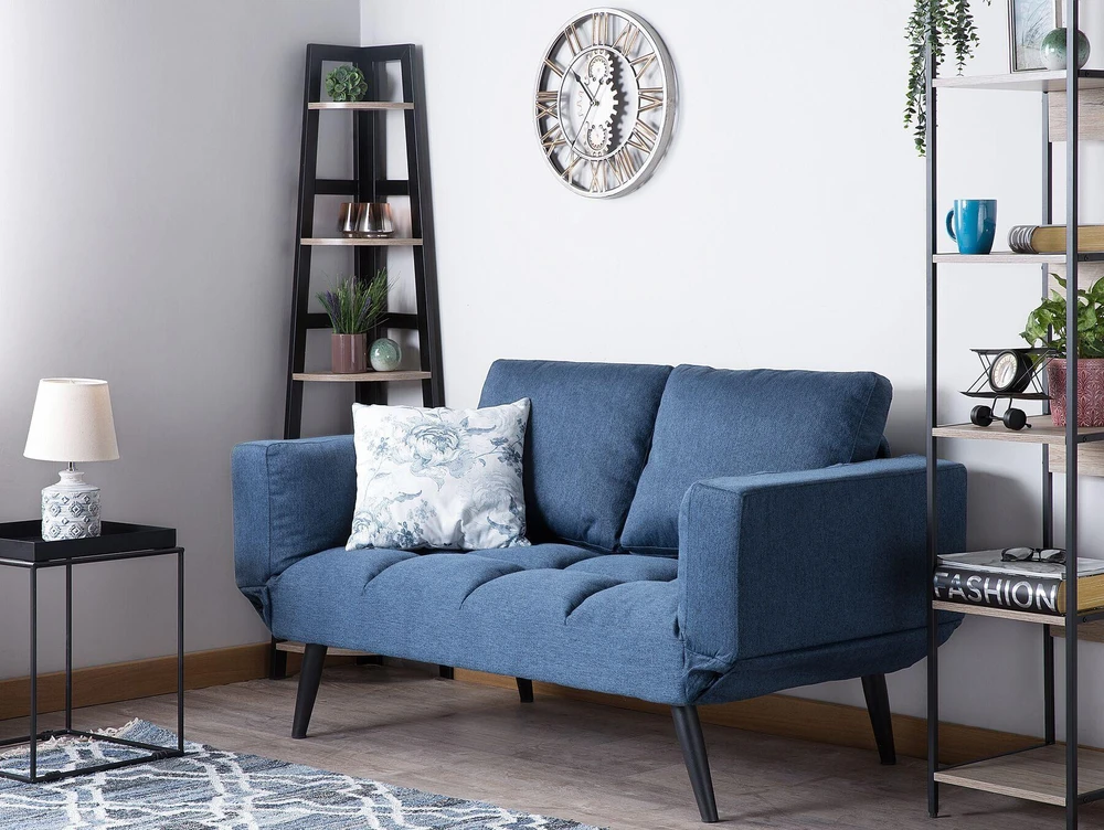 Beliani Dvivietė išskleidžiama sofa BREKKE tamsiai mėlyna