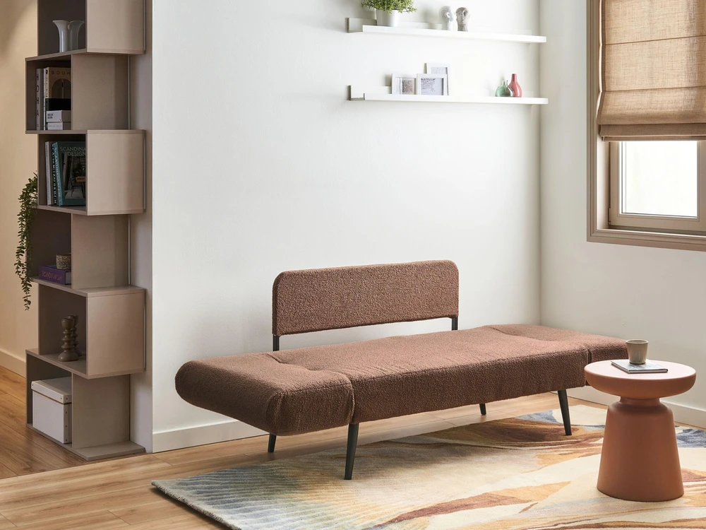 Beliani Dvivietė išskleidžiama sofa DOROTEA, Boucle, ruda