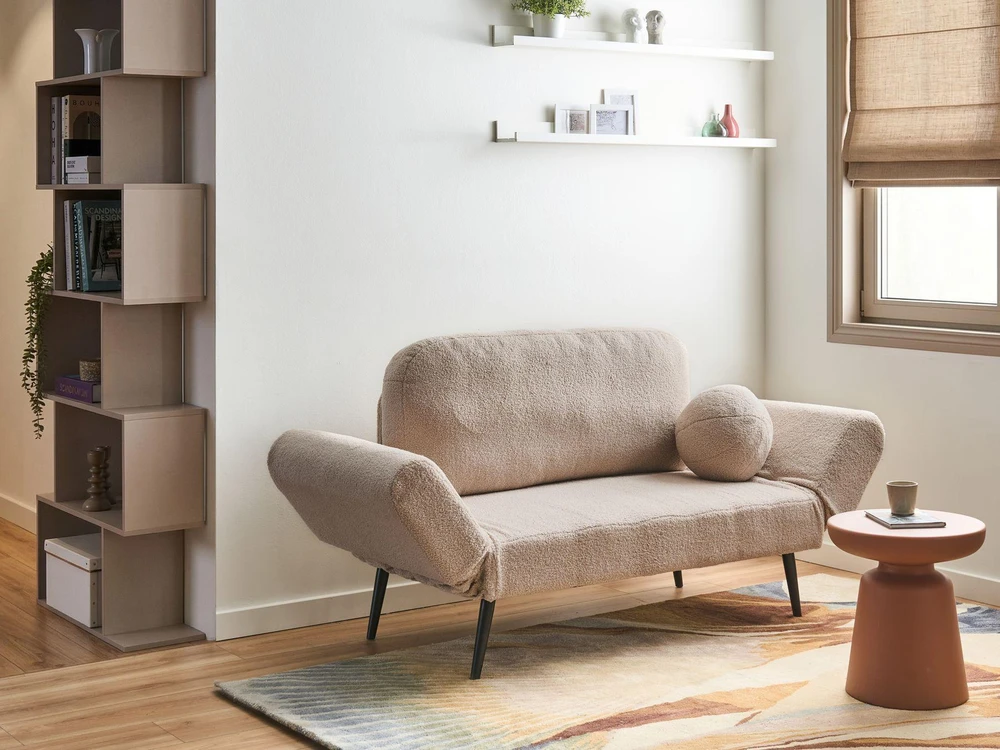 Beliani Dvivietė išskleidžiama sofa DOROTEA, Boucle, smėlio spalvos