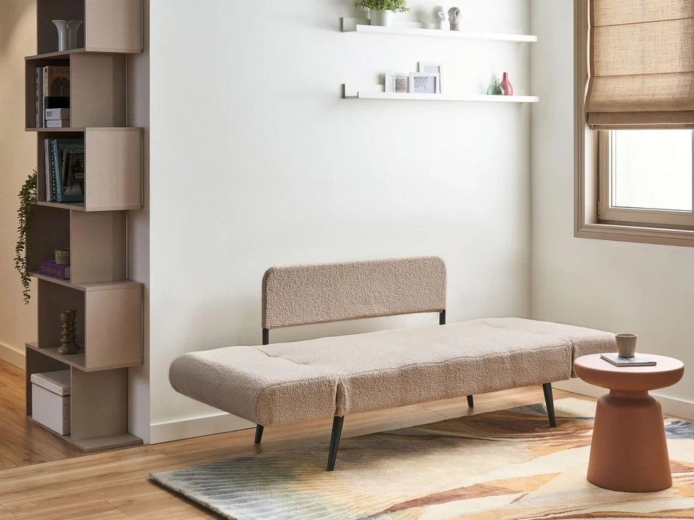 Beliani Dvivietė išskleidžiama sofa DOROTEA, Boucle, smėlio spalvos