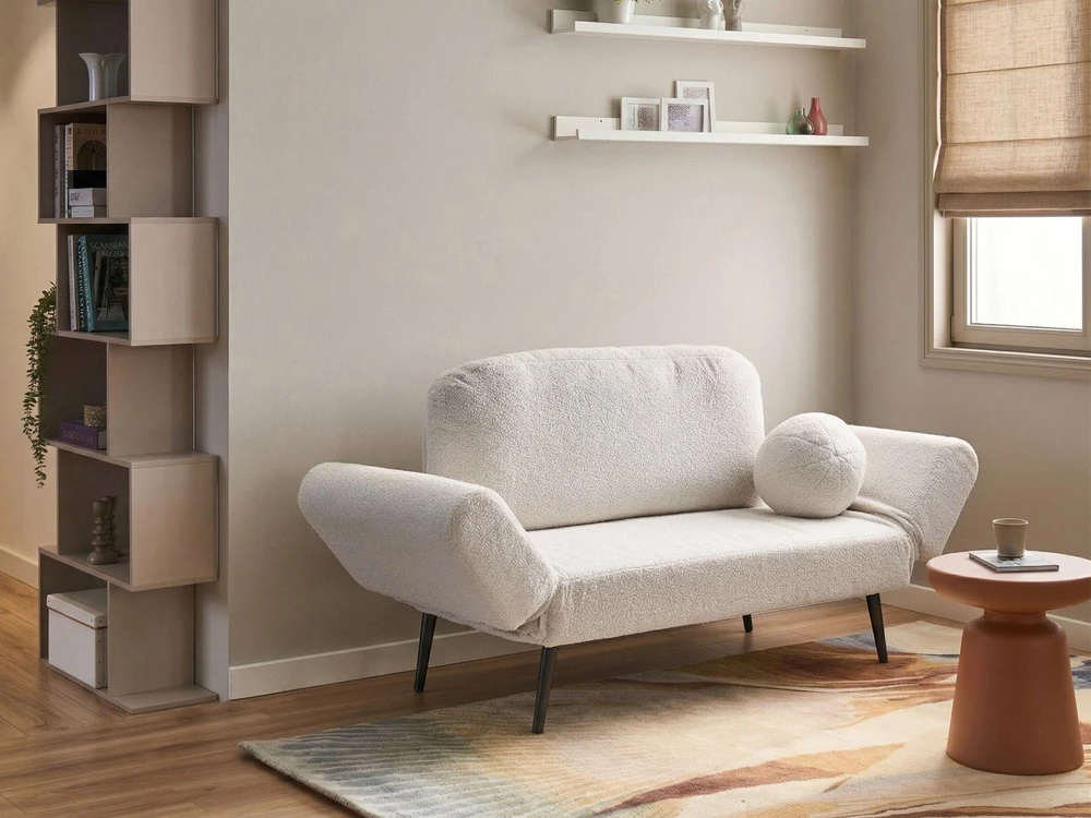 Beliani Dvivietė išskleidžiama sofa DOROTEA, balta boucle