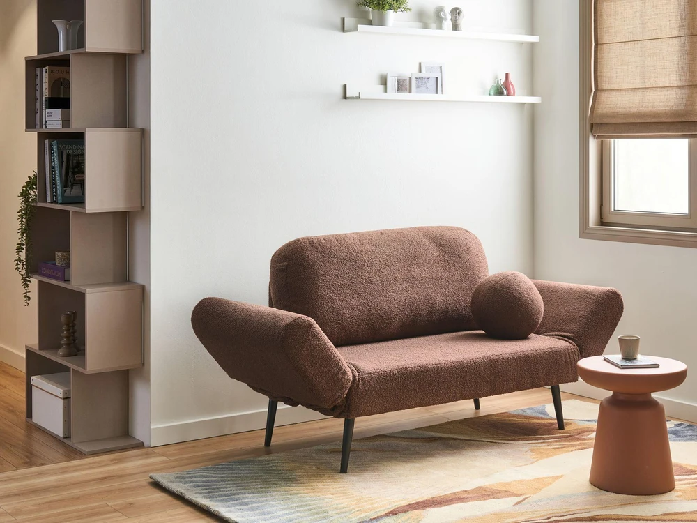 Beliani Dvivietė išskleidžiama sofa DOROTEA, Boucle, ruda