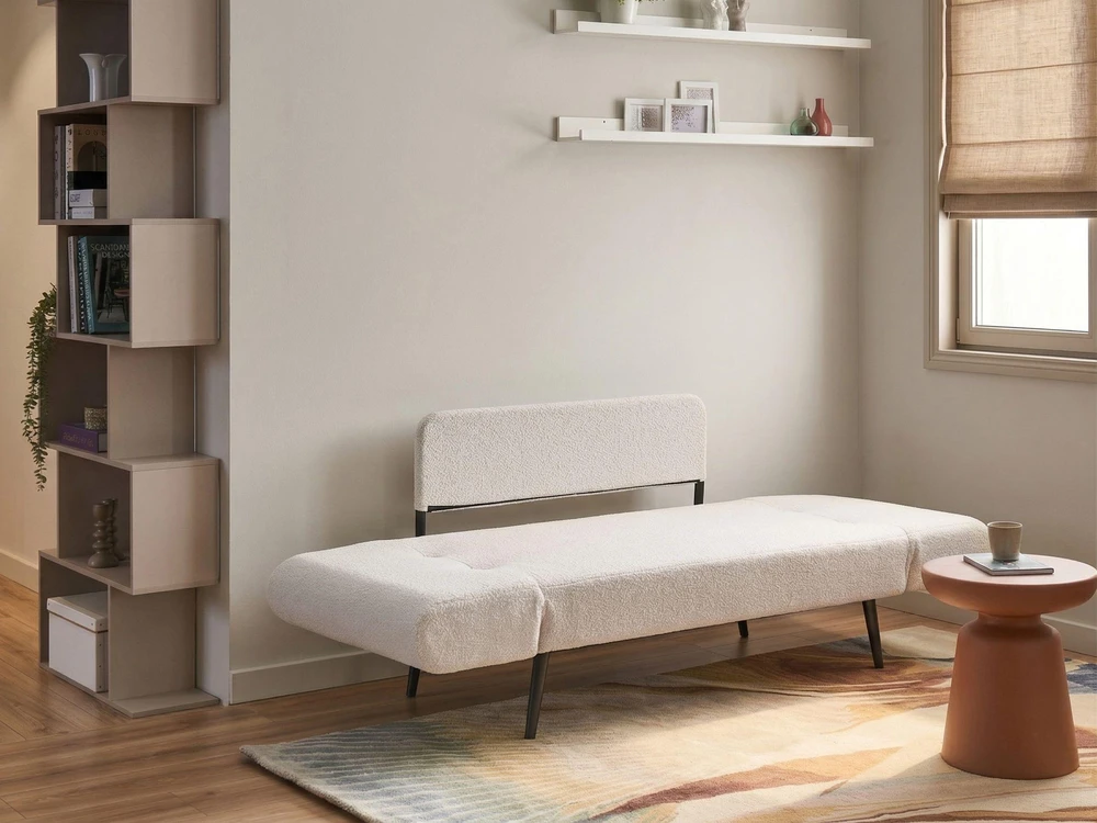 Beliani Dvivietė išskleidžiama sofa DOROTEA, balta boucle