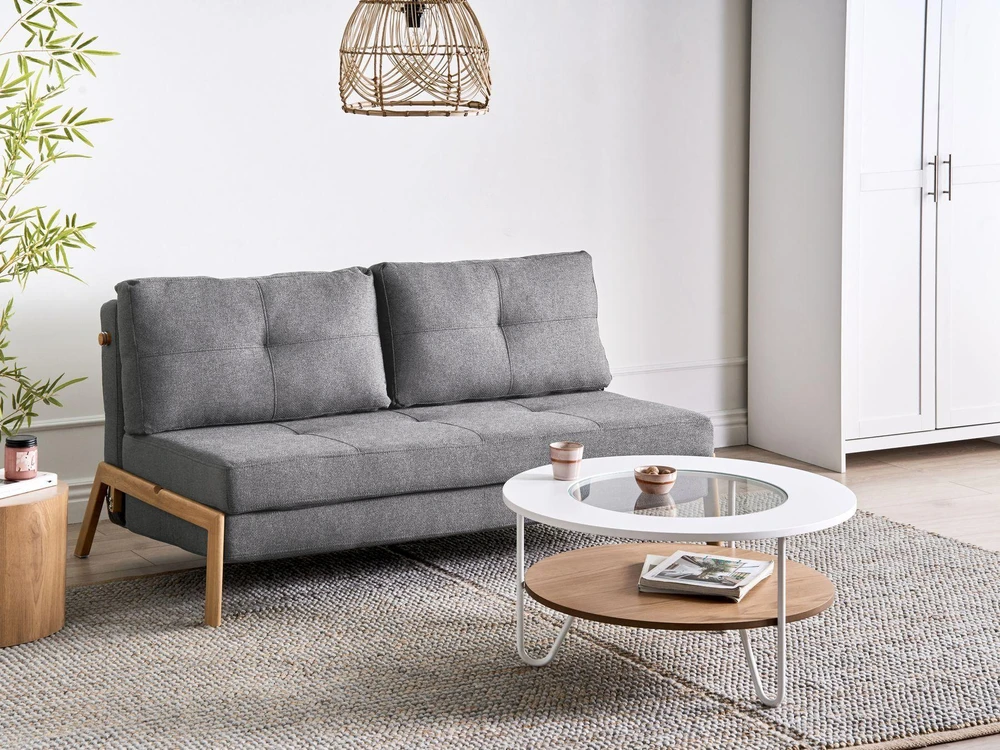 Beliani Dvivietė išskleidžiama sofa EDLAND, tamsiai pilka