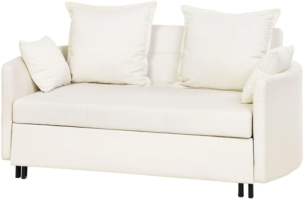 Beliani Dvivietė išskleidžiama sofa HOVIN šviesiai smėlio spalvos