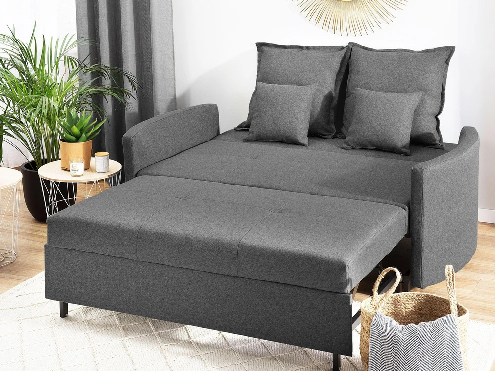 Beliani Dvivietė išskleidžiama sofa HOVIN pilka