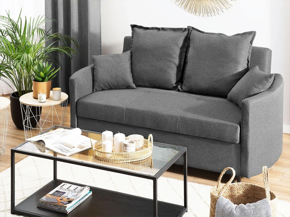 Beliani Dvivietė išskleidžiama sofa HOVIN pilka