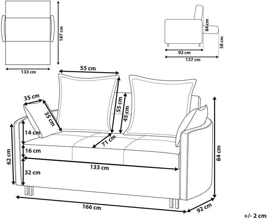 Beliani Dvivietė išskleidžiama sofa HOVIN šviesiai smėlio spalvos