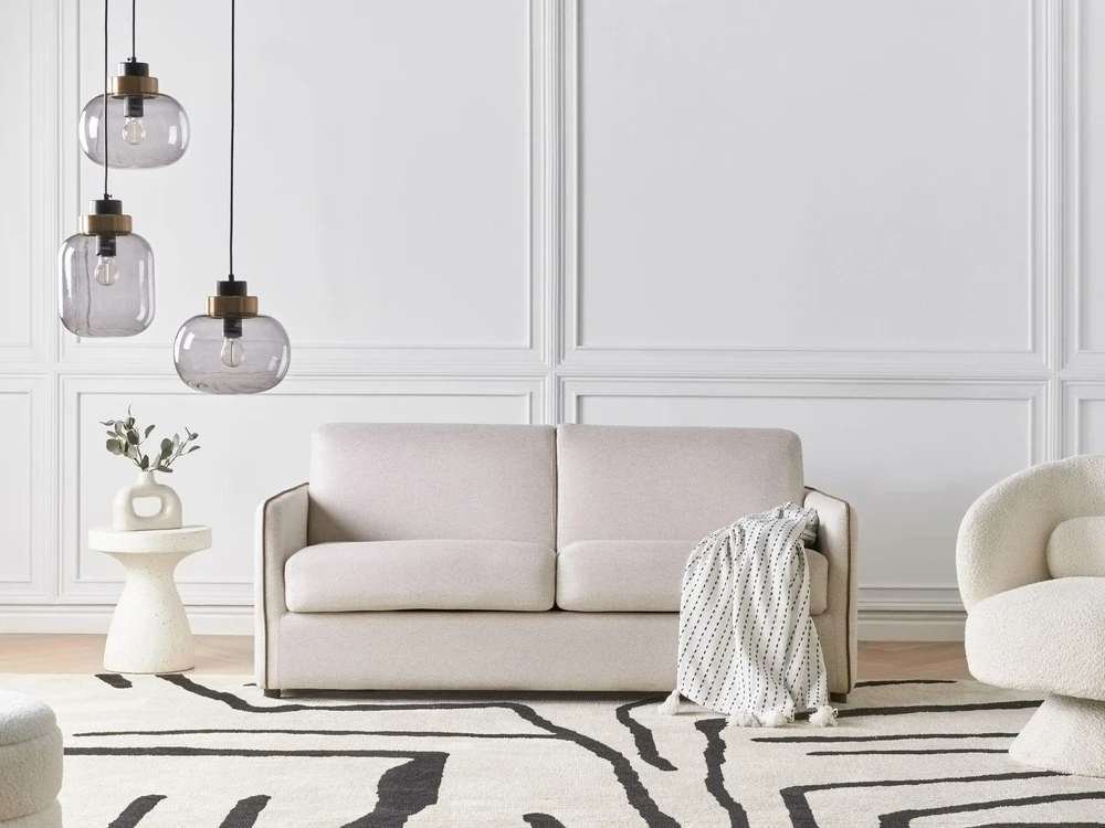 Beliani Dvivietė išskleidžiama sofa ISHOJ, šviesiai smėlio spalvos