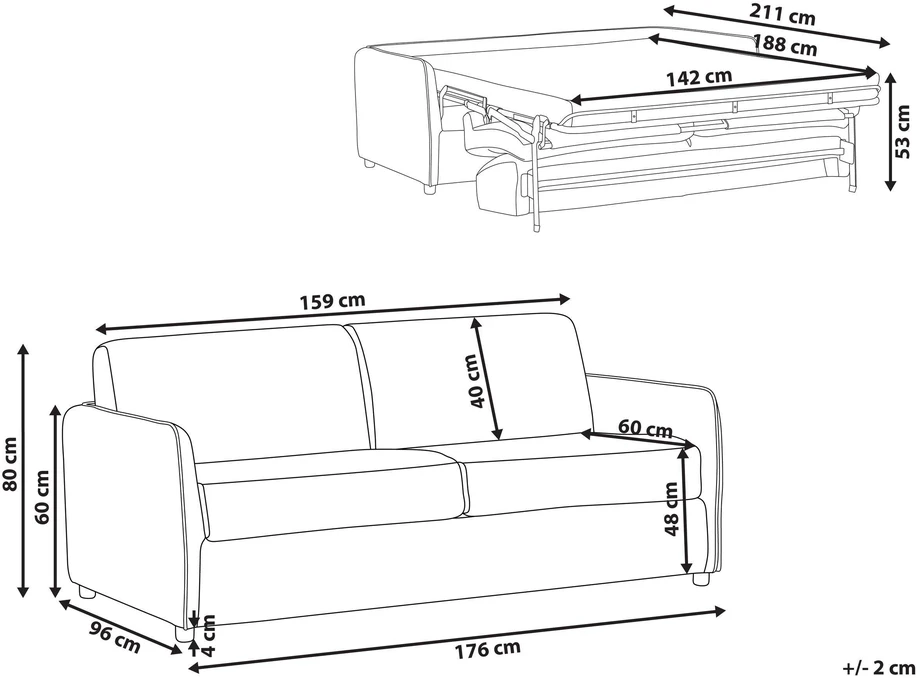 Beliani Dvivietė išskleidžiama sofa ISHOJ, šviesiai smėlio spalvos