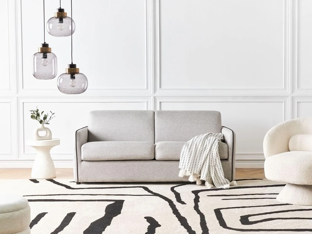 Beliani Dvivietė išskleidžiama sofa ISHOJ šviesiai pilka