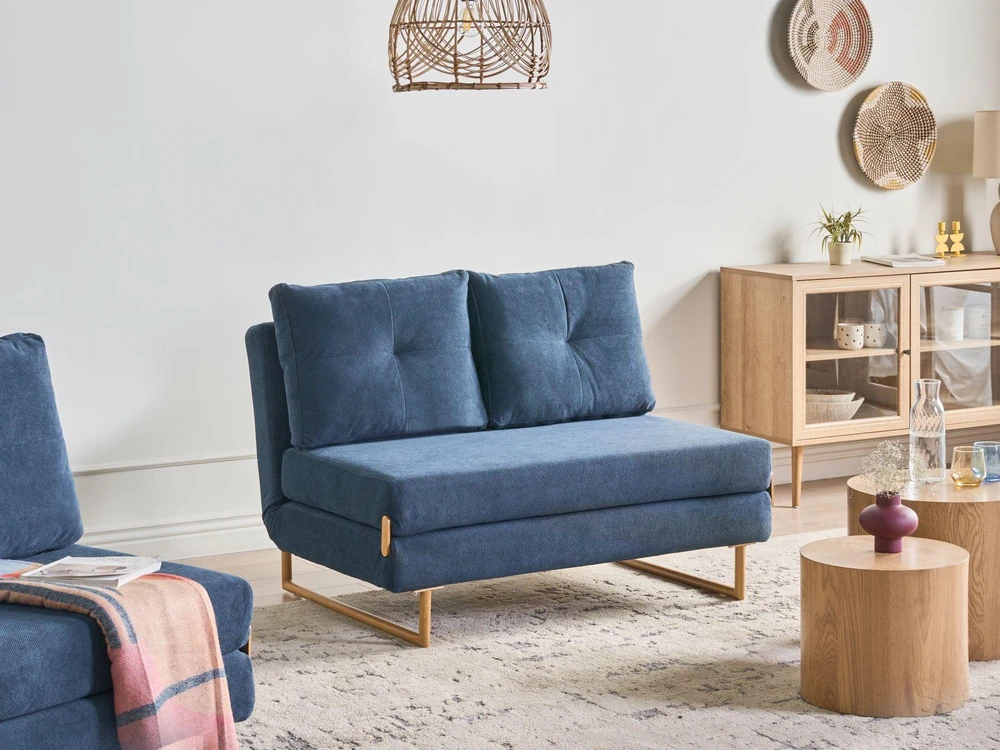 Beliani Dvivietė išskleidžiama sofa JERSLEV, mėlyna